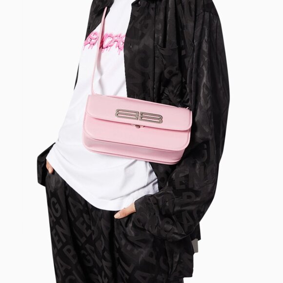 Balenciaga Stripe Embossed Calfskin Gossip Flap Bag Small Candy Pink 674693 - Picture 16 of 16